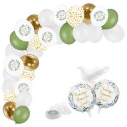 Balony komunijne girlanda białe zielone złote balony 30cm zestaw A57