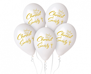 Balony na Chrzest Święty białe 30cm 5 sztuk GMS120/CHK