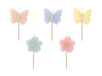 Świeczki urodzinowe motylki kwiatki kolorowe 5 sztuk SCS-22