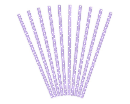 Słomki papierowe liliowe w kropki