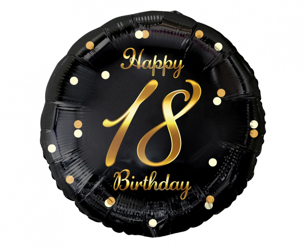 Balon foliowy na 18 Urodziny okrągły czarny 36 cm FG-O18C