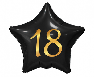 Balon foliowy na 18 urodziny czarna gwiazdka ze złotym nadrukiem 44cm 1sztuka FG-G18C
