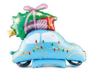 Balon foliowy stojący Świąteczny samochód niebieski 102x107cm 1sztuka FB157