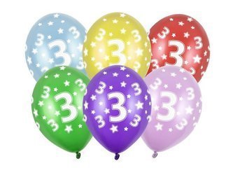 Balony 3 na trzecie urodziny 6 sztuk SB14M-003-000-6