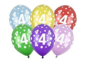 Balony 4 na czwarte urodziny 6 sztuk SB14M-004-000-6