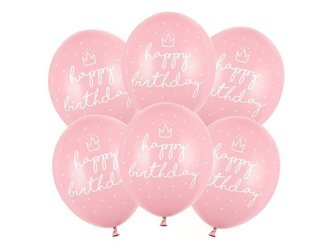 Balony Happy Birthday różowe 6 sztuk SB14P-244-081J-6