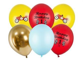 Balony Happy Birthday z nadrukiem żółte i czerwone 6 sztuk SB14P-300-000-6