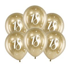 Balony chromowane Glossy złote na 18 urodziny 30cm 6 sztuk CHB14-1-18-019-6