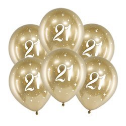 Balony chromowane Glossy złote na 21 urodziny 30cm 6 sztuk CHB14-1-21-019-6