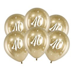 Balony chromowane Glossy złote na 40 urodziny 30cm 6 sztuk CHB14-1-40-019-6