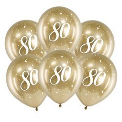 Balony chromowane Glossy złote na 80 urodziny 30cm 6 sztuk CHB14-1-80-019-6