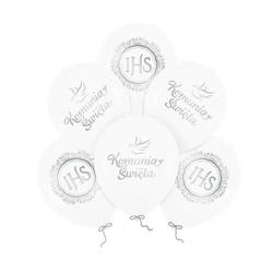 Balony komunijne Komunia Święta IHS białe 30cm 6 sztuk 132180