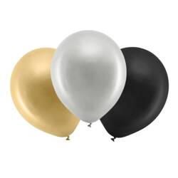 Balony metaliczne czarne złote srebrne 23cm Rainbow 20 sztuk BALONY-12
