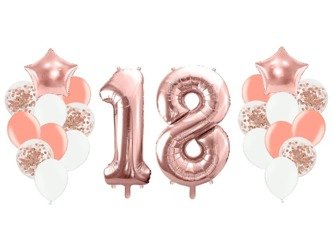 Balony na 18 urodziny różowe złoto 22 sztuki A9