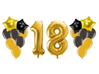 Balony na 18 urodziny złote i czarne 18 sztuk A3