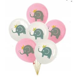 Balony na urodziny Baby Shower różowo białe słoniki 30cm 6 sztuk DS0886
