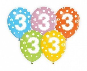 Balony z cyfrą 3 na trzecie urodziny 5 sztuk GZ-CYF3