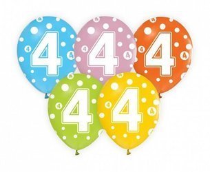 Balony z cyfrą 4 na czwarte urodziny 5 sztuk GZ-CYF4