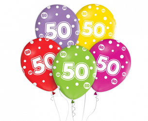 Balony z cyfrą 50 na pięćdziesiąte urodziny 5 sztuk GZ-CY50