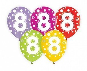 Balony z cyfrą 8 na ósme urodziny 5 sztuk GZ-CYF8
