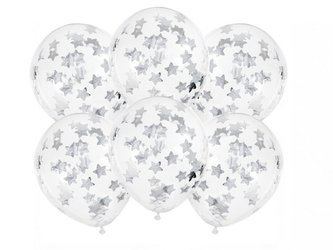 Balony z konfetti srebrne gwiazdki 30cm 6szt BK12-4-018-6
