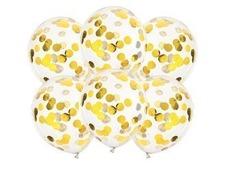 Balony z konfetti złote kółka 30cm 6szt BK12-3-019-6