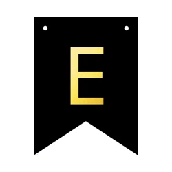 Baner czarny ze złotą literą flagi literka E 16cm 1szt 141694