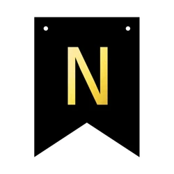 Baner czarny ze złotą literą flagi literka N 16cm 1szt 141809