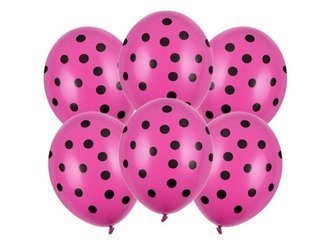 Ciemnoróżowe balony w czarne kropki 6 sztuk SB14P-223-006B-6