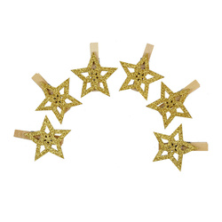 Klamerki świąteczne brokatowe gwiazdki złoty 6 sztuk BD7331
