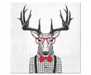Serwetki papierowe białe z jeleniem w okularach 30cm 20 sztuk SDL133600