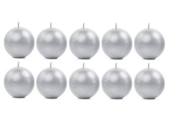 Świece kule srebrne 6cm metaliczne 10 sztuk SKUMET60-018-10x