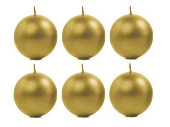 Świece kule złote 8cm metaliczne 6 sztuk SKUMET80-019-6x