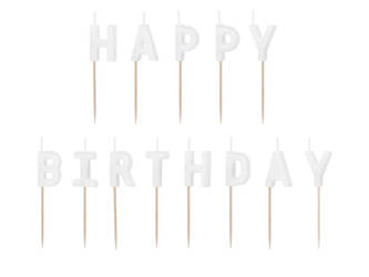 Świeczki urodzinowe Happy Birthday białe SCS-13-008