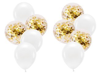 Zestaw balonów białe i ze złotym konfetti 10 sztuk ZB34