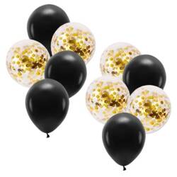 Zestaw balonów czarne i ze złotym konfetti 10 sztuk ZB31
