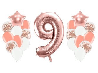 Zestaw balonów na 9 urodziny różowe złoto 21 sztuk A29