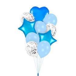 Zestaw balonów niebieskie gwiazdki serduszko konfetti 10 sztuk 400670
