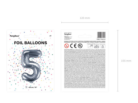 Balon foliowy 5 srebrny 35cm 1szt FB10M-5-018