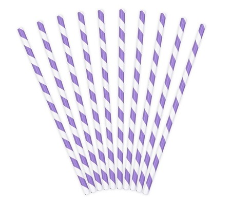 Słomki papierowe liliowe w paski 10 sztuk SPP1-004