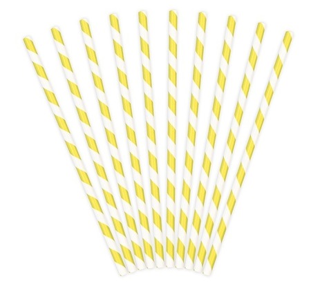 Słomki papierowe żółte w paski 10szt SPP1-084