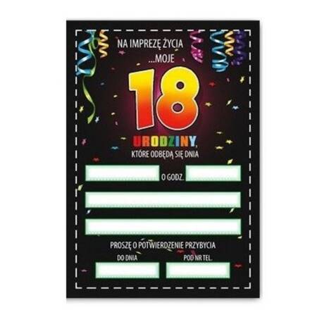 Zaproszenia na 18 urodziny osiemnastkę + koperty 10 sztuk ZX8903-10
