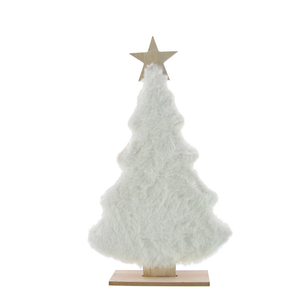 Choinka drewniana z futerkiem białym Boże Narodzenie 28 cm 1 sztuka BD3813-biała