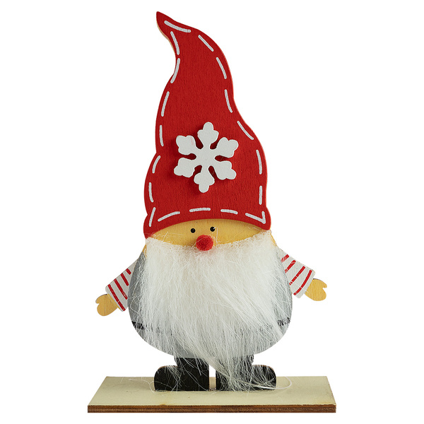 Skrzat drewniany z czerwoną czapką ze śnieżynką na Boże Narodzenie 1 sztuka BD5014-1