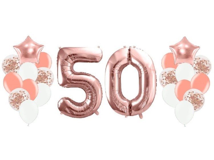 Balony na 50 urodziny różowe złoto 22 sztuki A17