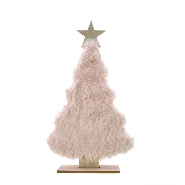 Choinka drewniana z futerkiem jasnoróżowym Boże Narodzenie 28 cm 1 sztuka BD3813-jasnoróżowy