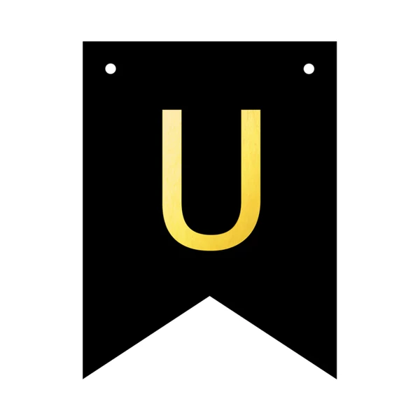 Baner czarny ze złotą literą flagi literka U 16cm 1szt 141892