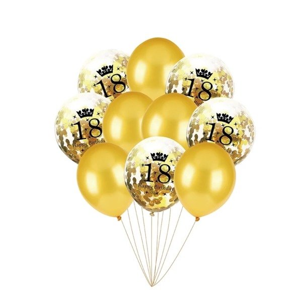 Zestaw balonów 18 urodziny z konfetti złoty, 30 cm