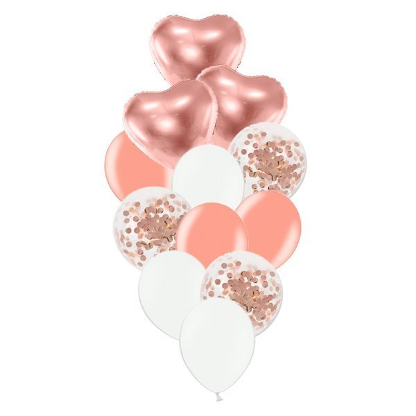 Zestaw balonów słupek różowe złoto i białe 12 sztuk SL11