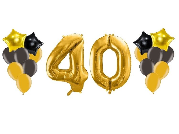 Balony na 40 urodziny złote i czarne 18 sztuk A5